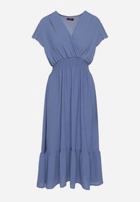 Born2be - Niebieska Sukienka o Rozkloszowanym Kroju z Kopertowym Dekoltem i Gumką w Talii Reiliana. Okazja: na imprezę, na co dzień. Typ kołnierza: dekolt kopertowy. Kolor: niebieski. Typ sukienki: kopertowe. Styl: elegancki, casual #2