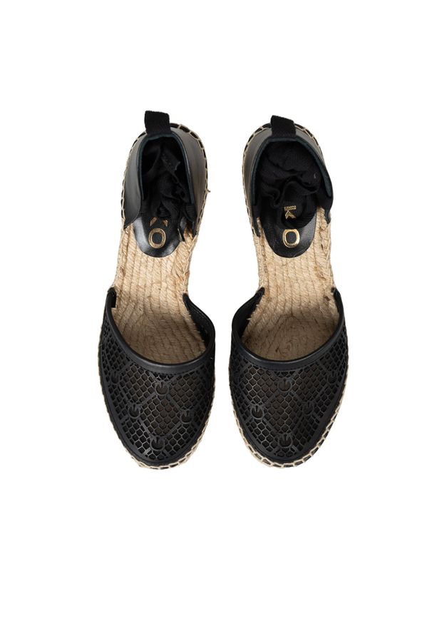 Pinko Espadryle "Patty" | 1H211A Y86A | Kobieta | Czarny. Okazja: na co dzień. Kolor: czarny. Materiał: skóra. Wzór: aplikacja, ażurowy. Obcas: na koturnie. Styl: klasyczny, elegancki, casual