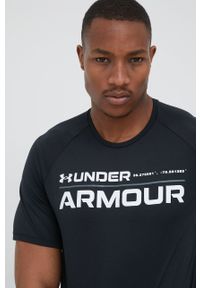 Under Armour t-shirt treningowy Tech 2.0 Wordmark kolor czarny z nadrukiem. Kolor: czarny. Materiał: skóra, materiał, włókno. Długość rękawa: raglanowy rękaw. Długość: długie. Wzór: nadruk