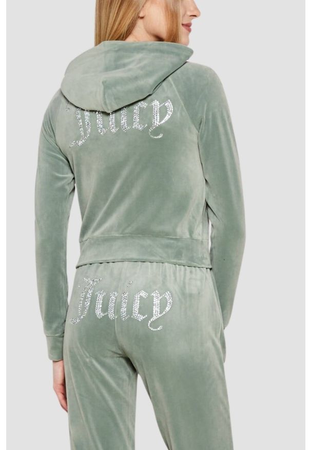 Juicy Couture - JUICY COUTURE Zielona damska bluza damska Madison Hoodie, Rozmiar M. Okazja: na co dzień. Kolor: zielony. Materiał: materiał. Styl: casual, klasyczny