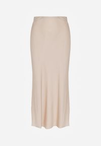 Born2be - Beżowa Satynowa Spódnica z Lekko Rozkloszowanym Dołem Zinnemira. Kolor: beżowy. Materiał: satyna. Styl: elegancki, klasyczny #6