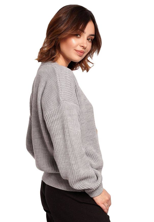BE Knit - Swobodny sweter kardigan na guziki. Materiał: jeans, akryl. Styl: elegancki