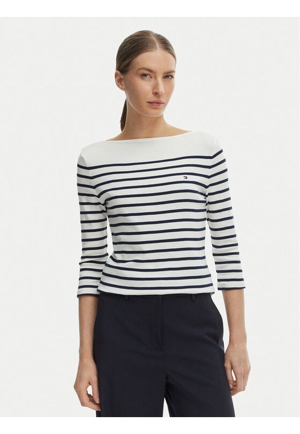 TOMMY HILFIGER - Tommy Hilfiger Bluzka New Cody WW0WW40589 Biały Slim Fit. Kolor: biały. Materiał: bawełna