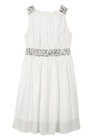 Sukienka dziewczęca z cekinami bonprix biel wełny. Kolor: biały. Materiał: wełna. Długość rękawa: na ramiączkach #1