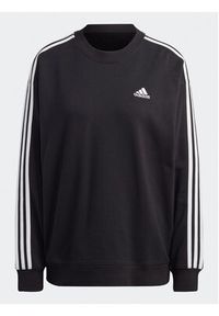 Adidas - adidas Bluza Essentials 3-Stripes Sweatshirt IC8766 Czarny Loose Fit. Kolor: czarny. Materiał: bawełna