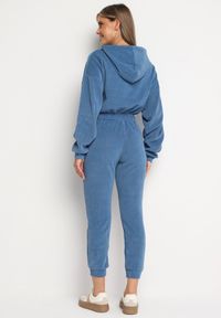 Born2be - Granatowy Komplet Dresowy z Bawełną Krótka Bluza z Kapturem i Spodnie z Gumką w Pasie Gesaria. Kolor: niebieski. Materiał: dresówka, bawełna #4