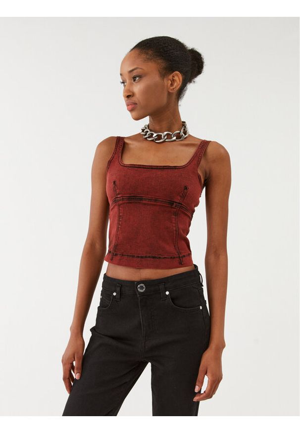 Patrizia Pepe Top 8C0615/D047-R805 Bordowy Slim Fit. Kolor: czerwony. Materiał: bawełna