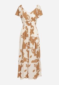 Born2be - Biało-Brązowa Wiskozowa Sukienka Rozkloszowana z Gumką w Talii Nansalinne. Okazja: na co dzień, na randkę. Typ kołnierza: dekolt w kształcie V. Kolor: biały. Materiał: wiskoza. Sezon: lato. Typ sukienki: rozkloszowane. Styl: klasyczny, casual #2