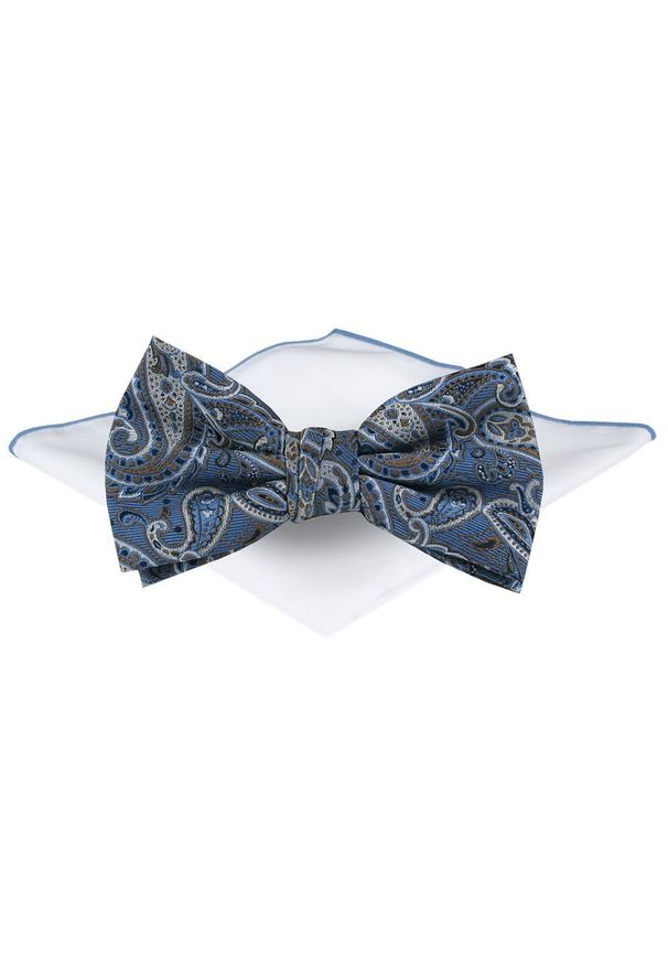 Mucha Męska z Poszetką - Chattier - Niebieska z Wzorem Paisley. Kolor: niebieski. Wzór: paisley. Styl: elegancki, sportowy