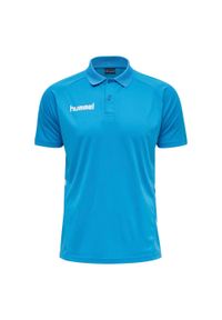 Polo Hummel Promo. Typ kołnierza: polo. Kolor: niebieski. Materiał: tkanina. Wzór: nadruk. Styl: sportowy #1