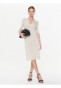 Calvin Klein Sukienka dzianinowa Lyocell Blend Polo Dress Ss K20K205619 Beżowy Regular Fit. Typ kołnierza: polo. Kolor: beżowy. Materiał: dzianina, lyocell