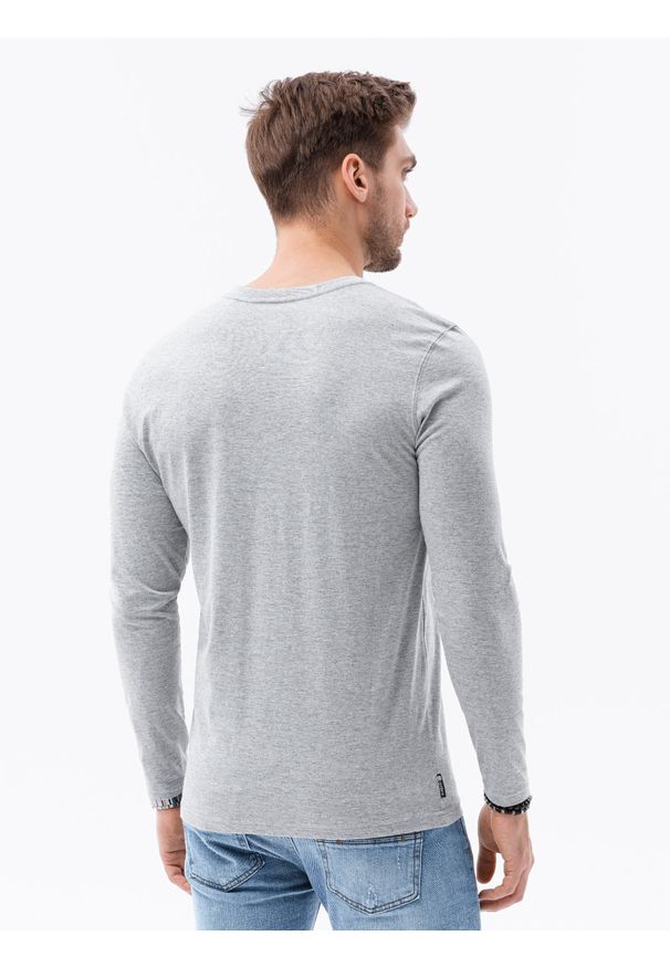 Ombre Clothing - Longsleeve męski bez nadruku L136 - szary melanż - XXL. Typ kołnierza: dekolt w kształcie V. Kolor: szary. Materiał: bawełna. Długość rękawa: długi rękaw. Wzór: melanż. Styl: klasyczny