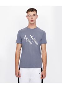 Armani Exchange - ARMANI EXCHANGE - Bawełniany T-shirt z logo. Okazja: na co dzień. Kolor: szary. Materiał: bawełna. Wzór: nadruk. Sezon: wiosna. Styl: klasyczny, casual, elegancki #1