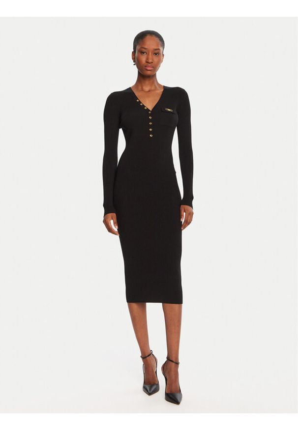 Elisabetta Franchi Sukienka dzianinowa AM-10B-56E2-V390 Czarny Slim Fit. Kolor: czarny. Materiał: lyocell