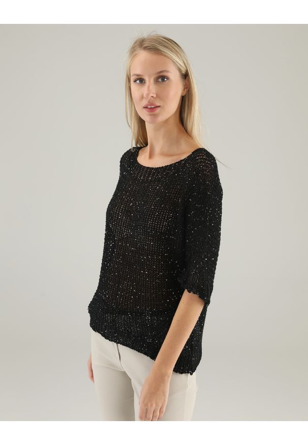 Unisono - SWETER Z CEKINAMI 188-626 NERO. Materiał: akryl