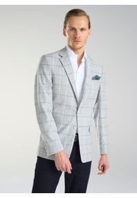 Pako Lorente - PAKO LORENTE – Jasnoszara marynarka męska w kratkę. Okazja: na co dzień. Kolor: szary. Wzór: kratka. Styl: sportowy, casual, elegancki