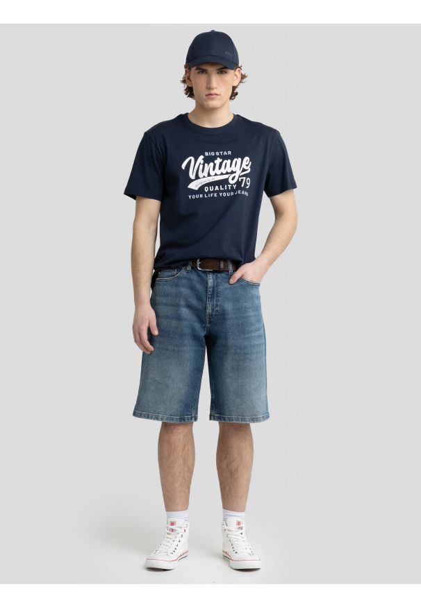 Big-Star - Koszulka męska z nadrukiem na piersi granatowa Gralis 403. Kolor: niebieski. Materiał: bawełna, dzianina. Wzór: nadruk. Styl: retro, vintage