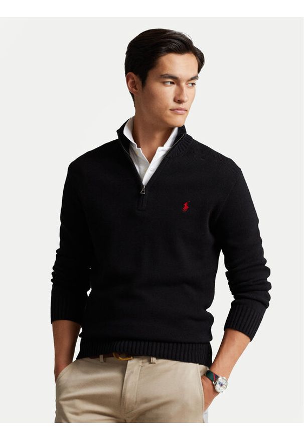 Polo Ralph Lauren Sweter 710859939003 Czarny Regular Fit. Typ kołnierza: polo. Kolor: czarny. Materiał: bawełna