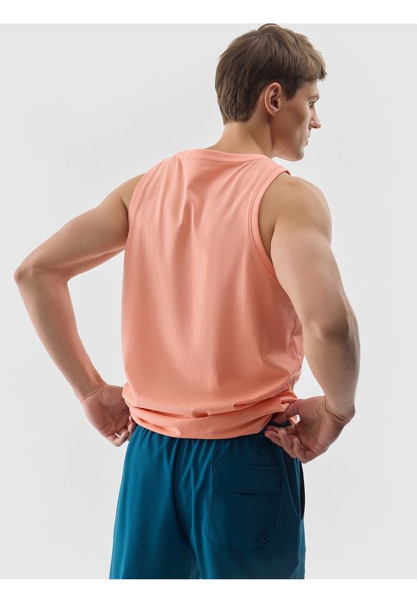 4f - 4F Tank top regular z nadrukiem męski - pomarańczowy L. Kolor: pomarańczowy. Materiał: jersey, dzianina, bawełna. Długość rękawa: na ramiączkach. Wzór: nadruk