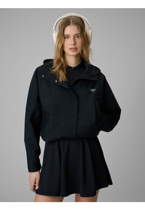 4f - 4F Kurtka przejściowa damska - czarna L. Okazja: na co dzień. Kolor: czarny. Materiał: materiał. Wzór: gładki. Styl: casual, klasyczny