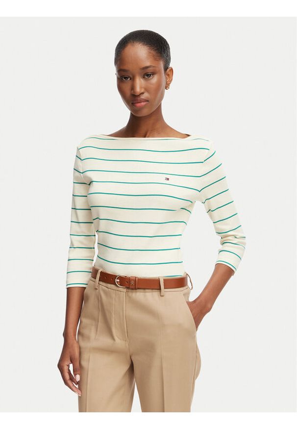 TOMMY HILFIGER - Tommy Hilfiger Bluzka New Cody WW0WW40589 Kremowy Slim Fit. Kolor: kremowy. Materiał: bawełna