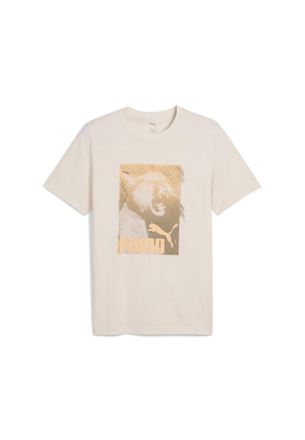 Puma - Męska koszulka Graphics Photoprint PUMA Alpine Snow White. Kolor: biały, wielokolorowy, beżowy. Wzór: nadruk