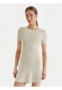 Calvin Klein Jeans Sukienka dzianinowa LV047F325G Beżowy Slim Fit. Kolor: beżowy. Materiał: bawełna #1
