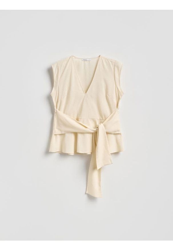 Reserved - Bluzka z lyocellu - beżowy. Kolor: beżowy