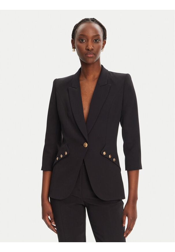Elisabetta Franchi Marynarka GI-164-52E2-V640 Czarny Regular Fit. Kolor: czarny. Materiał: syntetyk