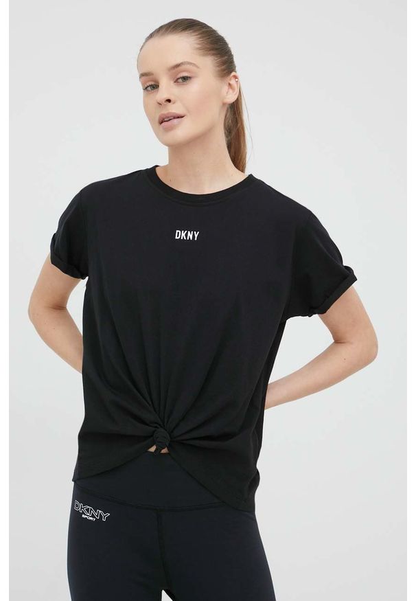 DKNY - Dkny t-shirt bawełniany DP1T8521 kolor czarny. Kolor: czarny. Materiał: bawełna. Wzór: aplikacja