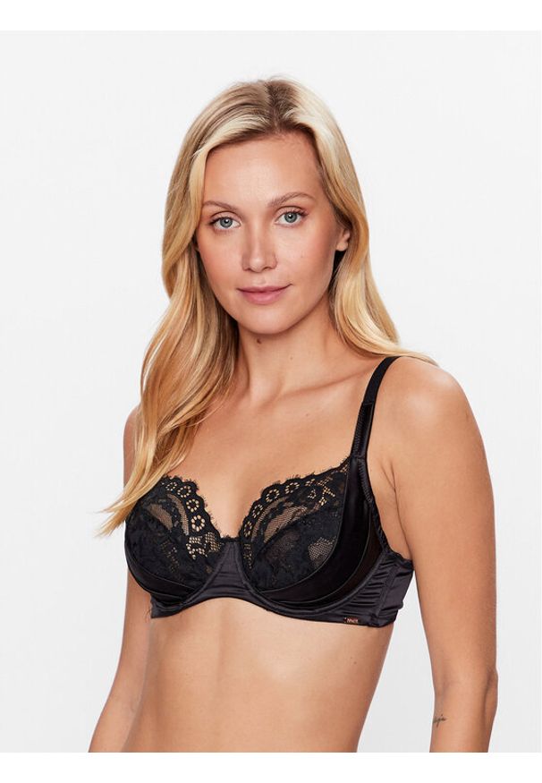 Hunkemöller Biustonosz z fiszbiną Jacqueline 202047 Czarny. Kolor: czarny. Materiał: syntetyk