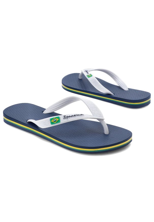 Niebieskie Japonki Ipanema Wygodne Obuwie Damskie. Okazja: na spacer, na plażę, na co dzień. Kolor: niebieski. Materiał: materiał. Wzór: paski. Sezon: lato. Styl: casual, klasyczny