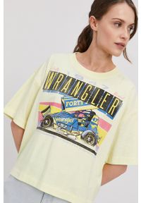 Wrangler - T-shirt. Kolor: żółty. Wzór: nadruk