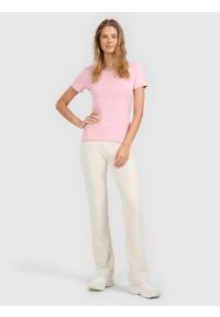 4f - 4F T-shirt slim z nadrukiem damski - różowy M. Okazja: na co dzień. Kolor: różowy. Materiał: dzianina, elastan, materiał, bawełna, jersey. Wzór: nadruk. Styl: casual, klasyczny, sportowy #2