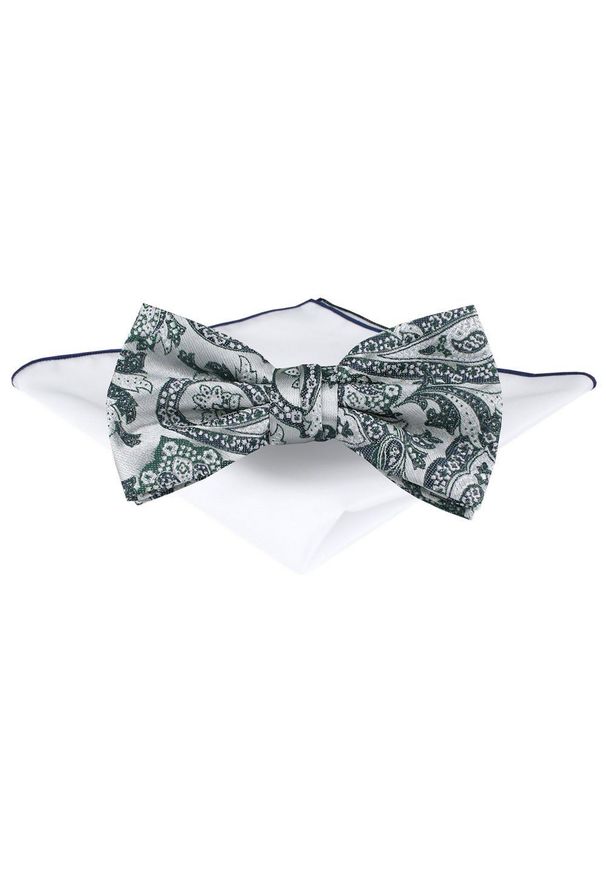 Mucha Męska z Poszetką - Chattier - Srebrna z Odcieniami Zieleni. Kolor: srebrny, wielokolorowy, zielony. Styl: elegancki, sportowy