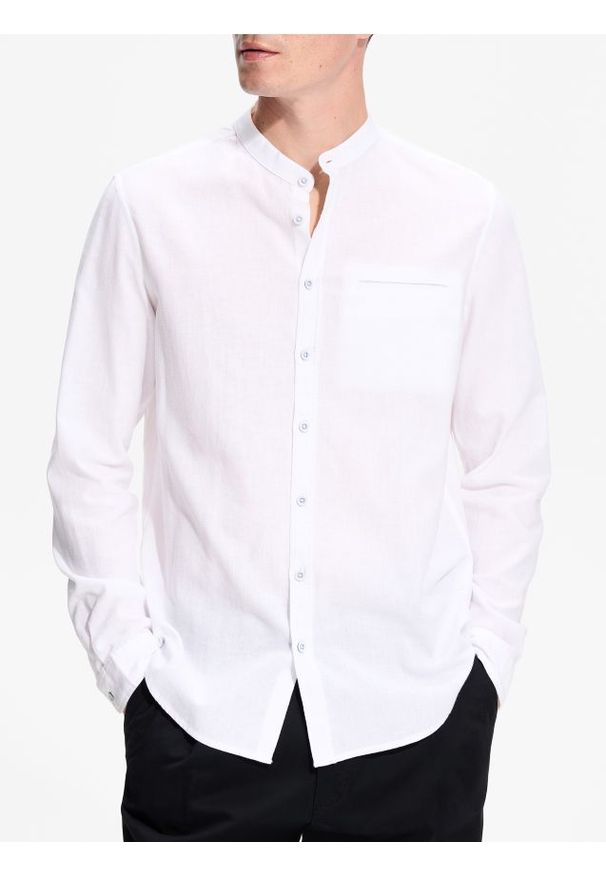 Reserved - Koszula slim fit z lnem - biały. Kolor: biały. Materiał: len