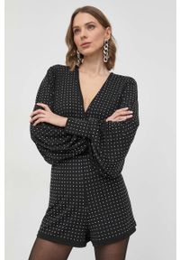 Patrizia Pepe kombinezon kolor czarny z dekoltem w szpic. Kolor: czarny. Materiał: materiał #1