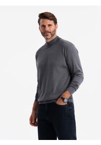 Ombre Clothing - Męski półgolf dzianinowy z wiskozą - szary melanż V3 - Rozmiar: XXL. Typ kołnierza: golf. Kolor: szary. Materiał: wiskoza, dzianina. Wzór: melanż #2