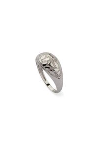 Polcarat Design - Srebrny rodowany pierścionek płatki w owalu P 1853. Materiał: srebrne. Kolor: srebrny. Wzór: kwiaty #1