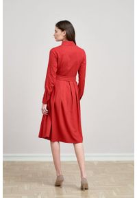 Marie Zélie - Sukienka Leandra czerwień. Typ kołnierza: kokarda. Kolor: czerwony. Materiał: bawełna, wiskoza, tkanina, materiał. Długość rękawa: długi rękaw #7