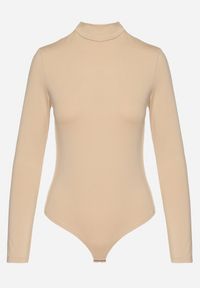 Born2be - Ciemnobeżowe Prążkowane Body z Półgolfem i Dodatkiem Wiskozy Naonaya. Kolor: beżowy. Materiał: wiskoza, prążkowany #5