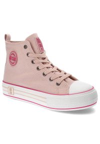 Big-Star - Różowe Trampki Big Star Damskie Stylowe Buty. Okazja: na spacer, na uczelnię. Kolor: różowy. Materiał: materiał. Szerokość cholewki: normalna. Sezon: lato. Styl: elegancki