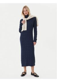 TOMMY HILFIGER - Tommy Hilfiger Sukienka dzianinowa WW0WW46429 Granatowy Slim Fit. Kolor: niebieski. Materiał: wełna