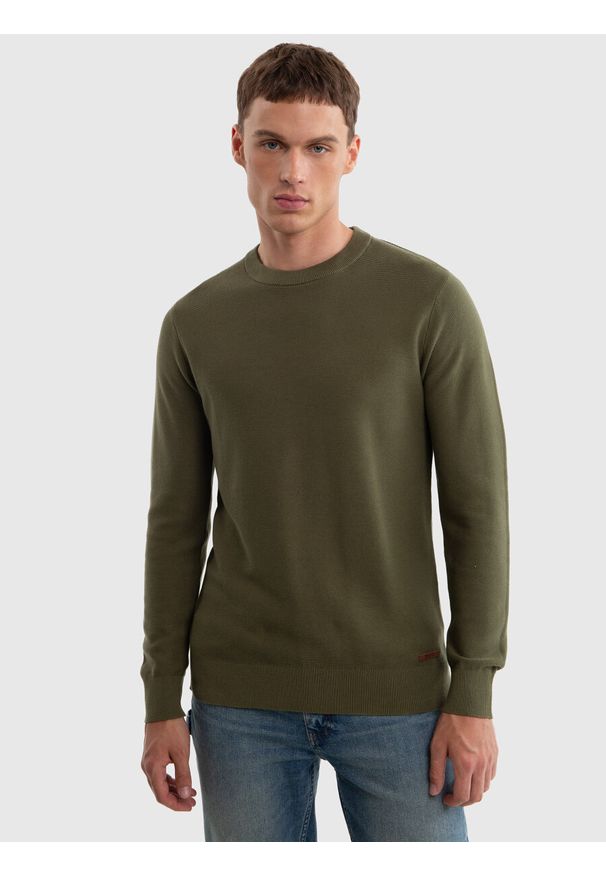 Big-Star - Sweter męski bawełniany khaki Raidat 303. Kolor: zielony. Materiał: bawełna. Wzór: kratka