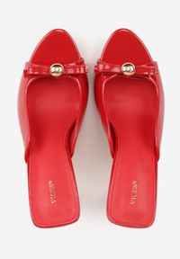 Born2be - Czerwone Lakierowane Klapki VICES na Szpilce z Wyciętą Cholewką i Kokardą Vilinelin. Okazja: na wesele, na co dzień, na ślub cywilny. Kolor: czerwony. Materiał: lakier. Obcas: na szpilce. Styl: wizytowy, casual, klasyczny, elegancki #9