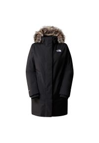 Kurtka The North Face Arctic 0A84J2JK31 - czarna. Kolor: czarny. Materiał: materiał, poliester, puch, futro. Wzór: aplikacja. Sezon: zima. Styl: klasyczny