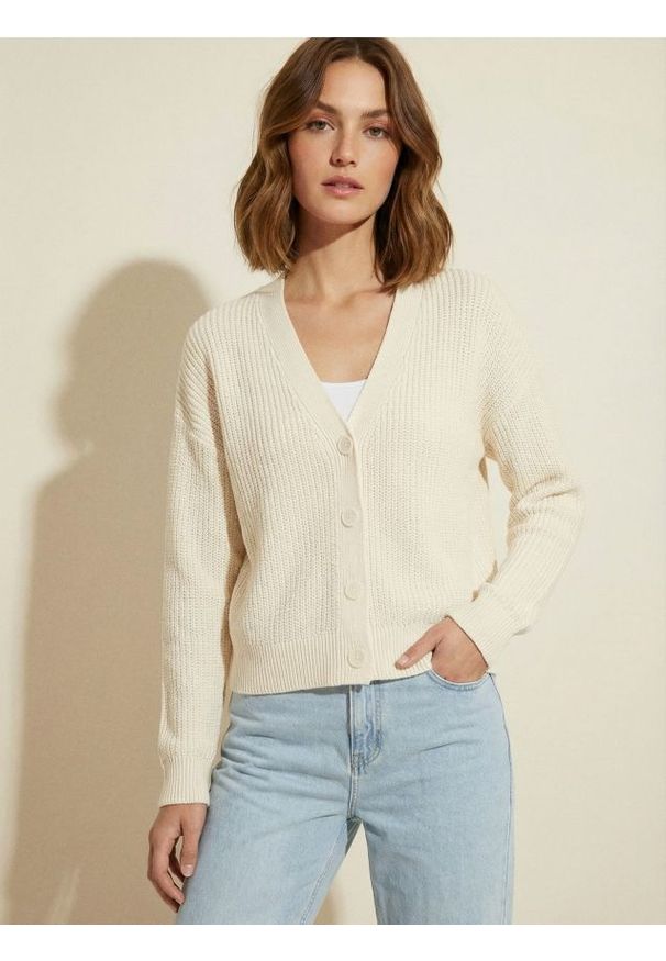 Sinsay - Kardigan basic - kremowy. Kolor: kremowy