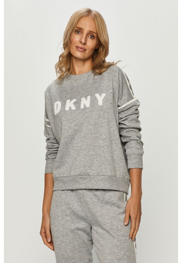 DKNY - Dkny - Bluza piżamowa. Kolor: szary. Materiał: poliester, dzianina, elastan. Wzór: aplikacja