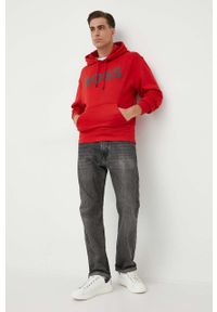 BOSS Orange - BOSS bluza bawełniana BOSS ORANGE męska kolor czerwony z kapturem z nadrukiem. Typ kołnierza: kaptur. Kolor: czerwony. Materiał: bawełna. Wzór: nadruk #4