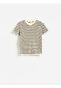 Reserved - Bawełniany t-shirt w paski - zielony. Kolor: zielony. Materiał: bawełna. Wzór: paski #1